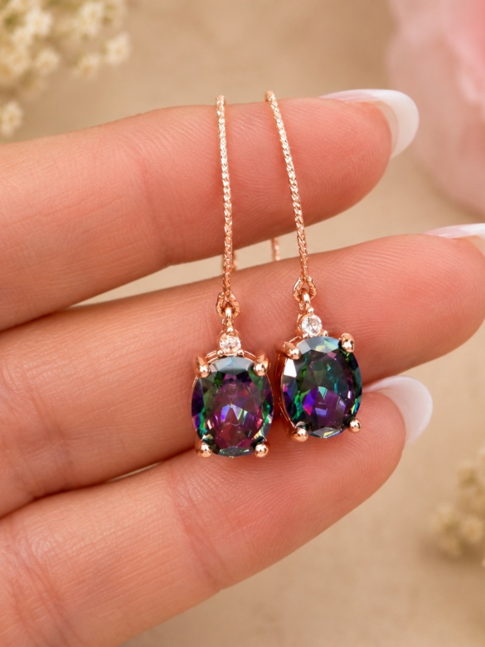 New Handcrafted Mystic Rainbow Topaz Earrings – 14K Rose Gold Filled – 6 Carats